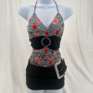 Vintage Y2K Songs Halter Top with Rhinestone Ring Detail